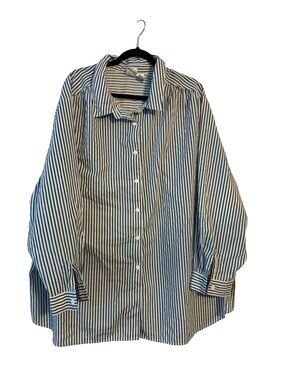 Roaman's Green and White Striped Button-Up Dress Shirt